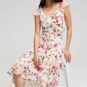Suzy Shier Floral Midi Dress in Pink and White